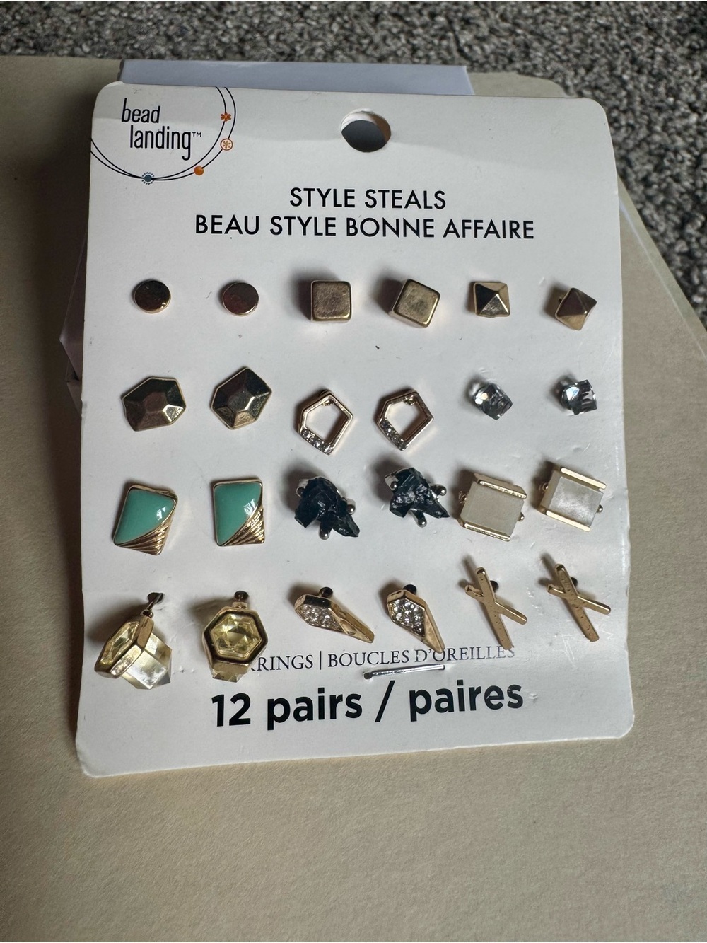 Bead Landing 12-Pair Gold & Mint Stud Earring Set